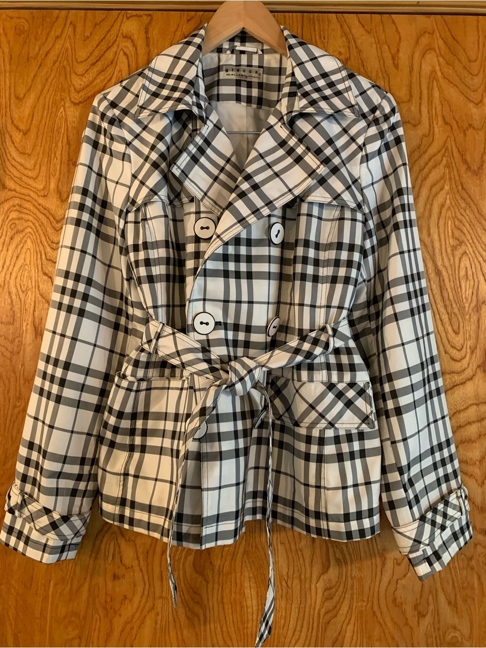 GIACCA Black & White Plaid Double-Breasted Pea Jacket